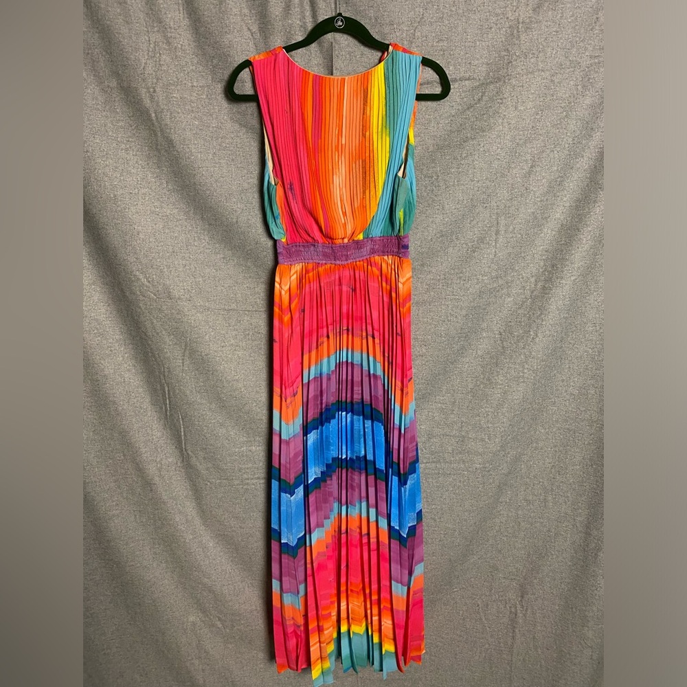 CLEARANCE Rainbow Maxi Dress Pleated Sleeveless Flying Tomato SIZE SMALL - Picture 2 of 12